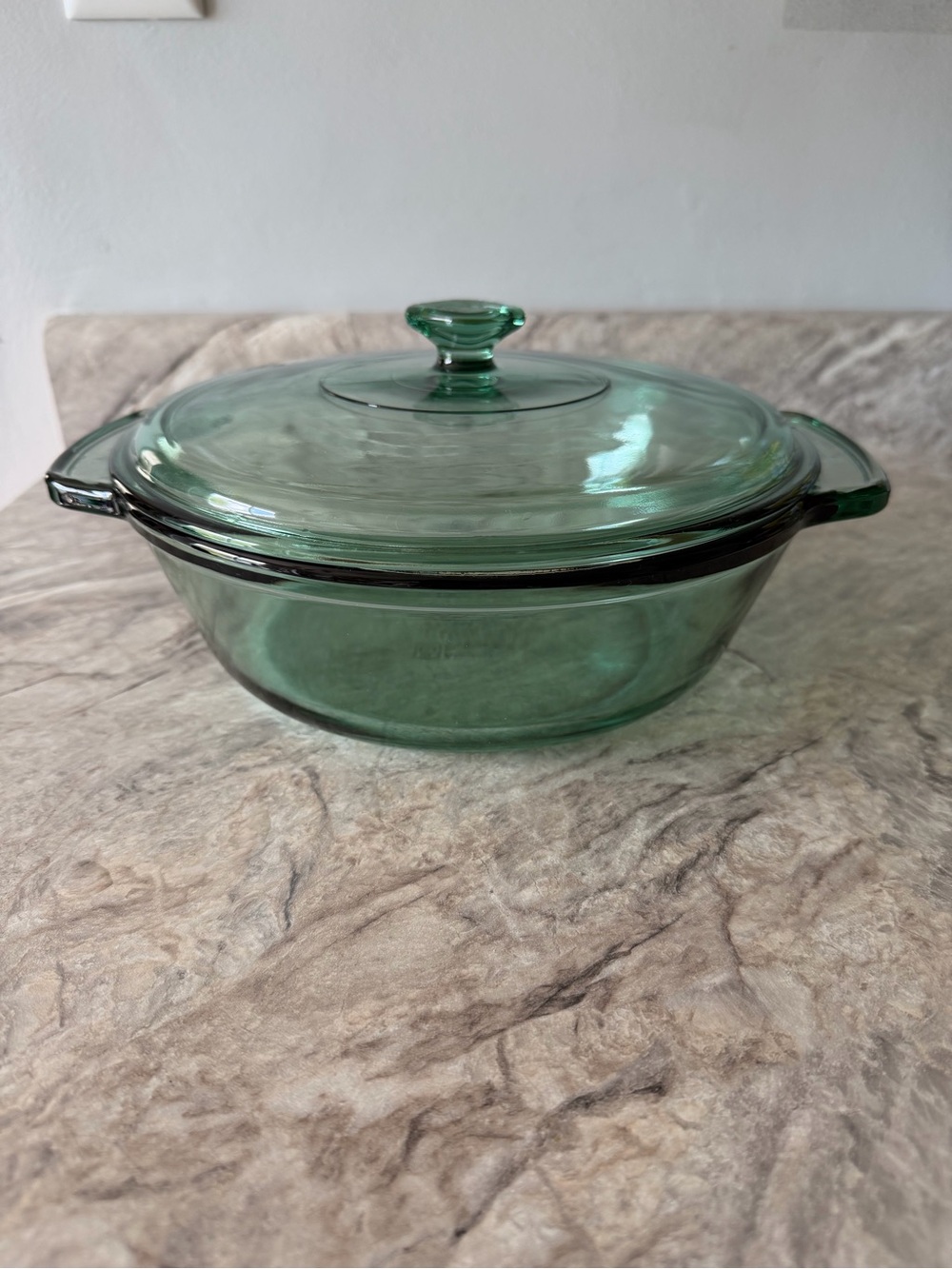 Anchor Hocking Green Glass Covered Casserole with Handles